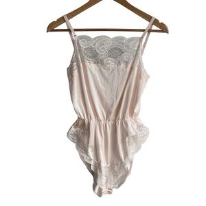 Vintage 90s Lace Lingerie Romper Sz S Pastel Pink Romantic Boudoir Bridal Teddy